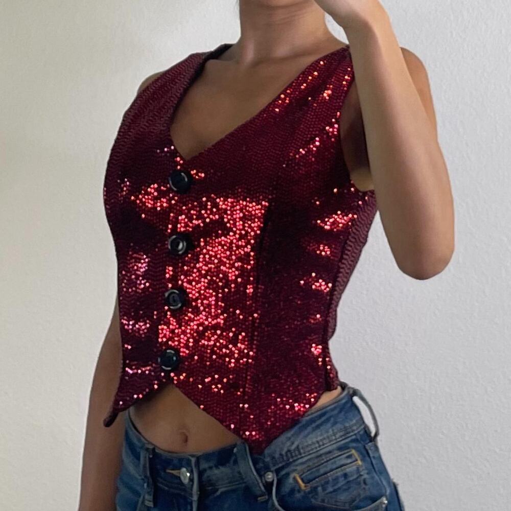 Red Sequined Vest Top